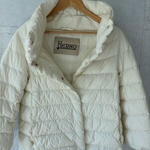 Herno White Puffer Coat with Quilted Design and High Collar
